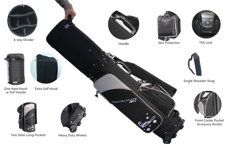 A99Golf Travel Mate III with SKIN CarryOn Wheeled Cover W. TSA Lock Air Porter Golf Travel Bag cart Bag Hybrid Travel Bag