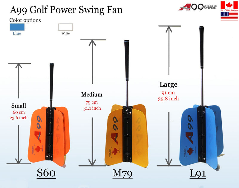 A99 Golf Power Swing Fan Training Aid Practice Club Swing Trainer Warm up for Right Handed and Left HandedM / L size Blue/White