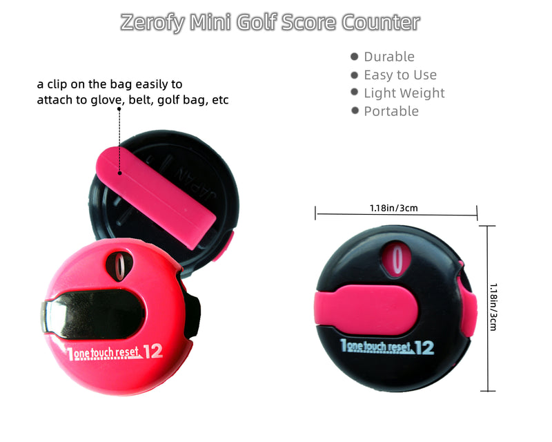 Great Golfer Gift - A99 Golf Zerofy Score Counter w Case One Touch Reset Score Counter - Small Enough to Attach to Glove - Great for Clip on Golf Bag, Belt, Push Cart