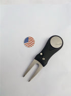 A99 Golf Flick & Go Divot Tool II, Pitch Switchblade Golfer Kit Gift w USA Flag Ball Marker and Sliver Ball Marker