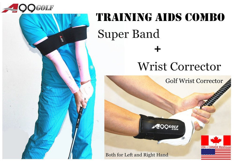 A99 Golf Super Band III Swing Practice Band Smooth Swing Training Aid Black + Wrist Corrector Sport Wrist Brace band Swing Training Practice Correct Cocking Aid