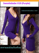 Sweeteibabe V19 V-Neck Backless Clubwear/Cocktail Long Sleeve Dresses Purple S/M