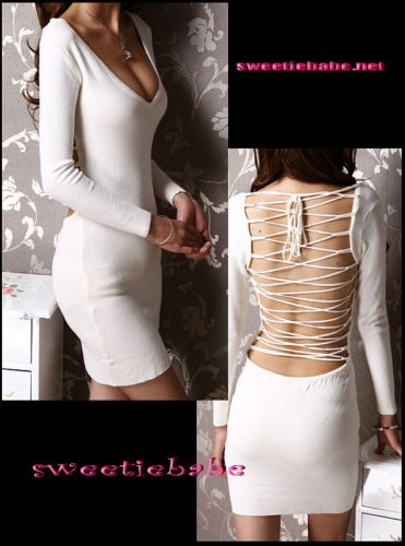 Sweeteibabe V19 V-Neck Backless Clubwear/Cocktail/Party Dress Wht M