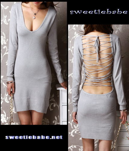 Sweeteibabe V19 V-Neck Backless Clubwear/Cocktail Dresses Silver S