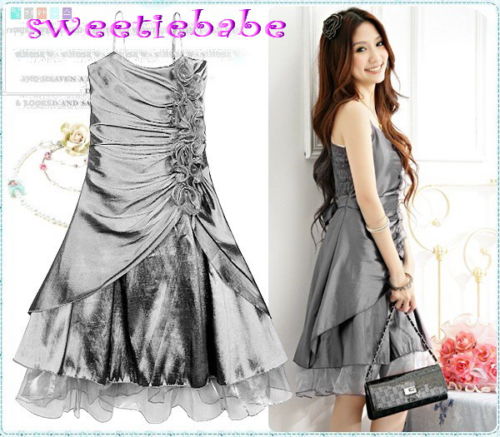 Sweeteibabe S08 FASHION RUFFLE FLOWER COCKTAIL PARTY DRESS SLIVER S/M/L/XL