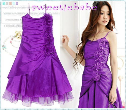 Sweeteibabe S08 FASHION RUFFLE FLOWER COCKTAIL PARTY DRESS PURPLE S/M/L/XL