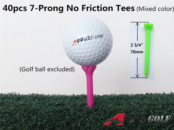A99 Golf 40pcs 2 3/4" 7-Prong No Friction Tee Less Friction Tees Durable Professional Assorted Colors Golf Tees Mixed Color