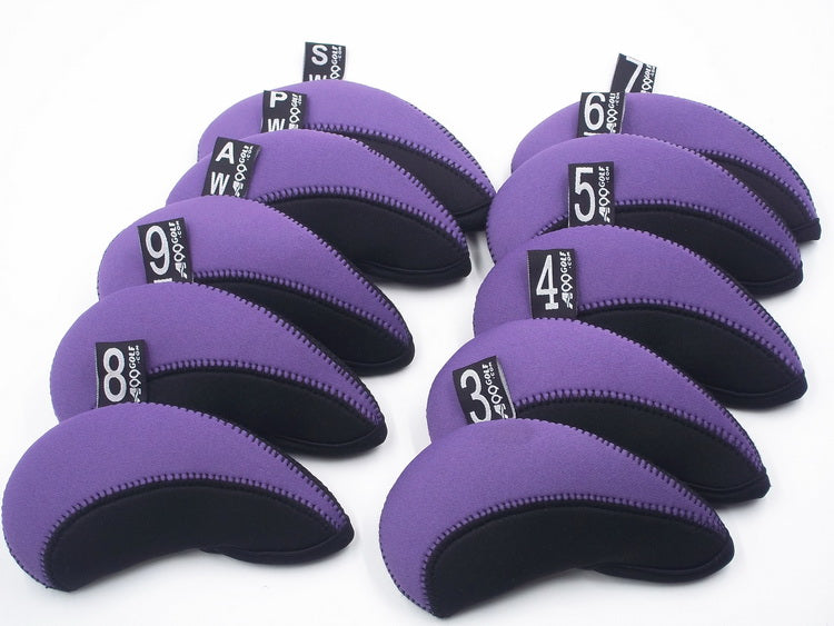 10pcs/set A99 Golf H09 II Iron Club Head Covers Headcover Violet/Black Number Print w String