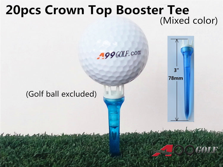 A99 Golf 20pcs 3" Crown Top Booster Tees No Friction Mixed Color Plastic Crown Shape Claw Cushion Top Lift Tees