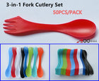 50pcs/pack 3 in 1 Spoon Fork Knife Cutlery Set Durable and Heat Resistant Flatware Set (Mixed color)
