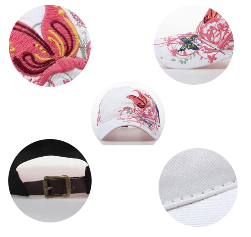 A99 Butterfly Flower Hat Canvas Stitch Fancy Duckbill Cap Adjustable for Lady Women Great Gift