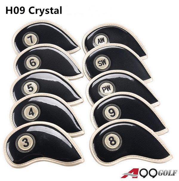 A99 Golf 10pcs/set H09 Crystal Iron Cover Golf Club Head Cover Portable Wedge Iron Protective Head Cover Neoprene Golf Iron Covers Fit Most Irons Black