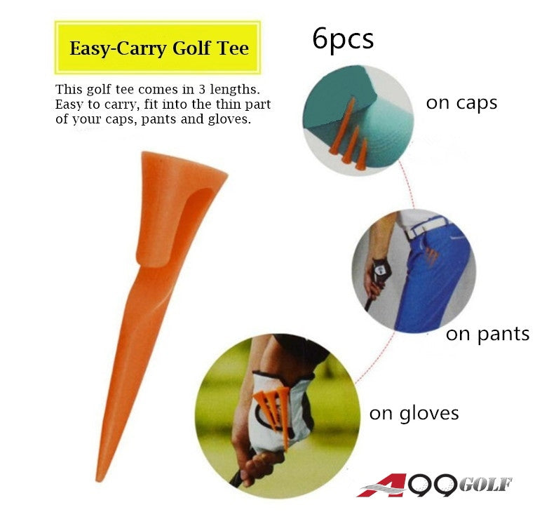A99 Golf 6pcs Easy-carry Golf Tees Durable Plastic Golf Ball Tee Golfer Training Accessory Fit into Thin Part of Caps, Pants and Gloves (3sizes)