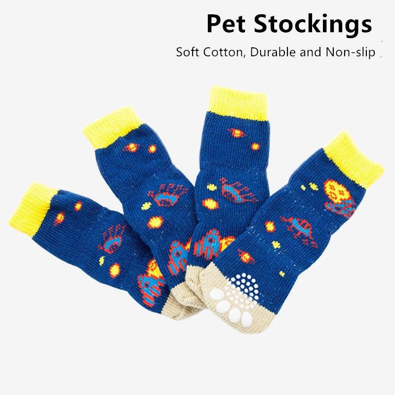 A99 LPS 4 Pcs Anti-Slip Pet Dog Cat Long Socks / Paw Protector / Traction Control for Indoor Wear, Knitted Pet Dog Cat Socks