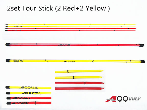 2 Pairs x 40" Alignment Sticks Swing Tour Training Aid Practice Rods Trainer Rod Golf Practice Alignment Rods Ideal for Indoor and Outdoor Training Red & Yellow