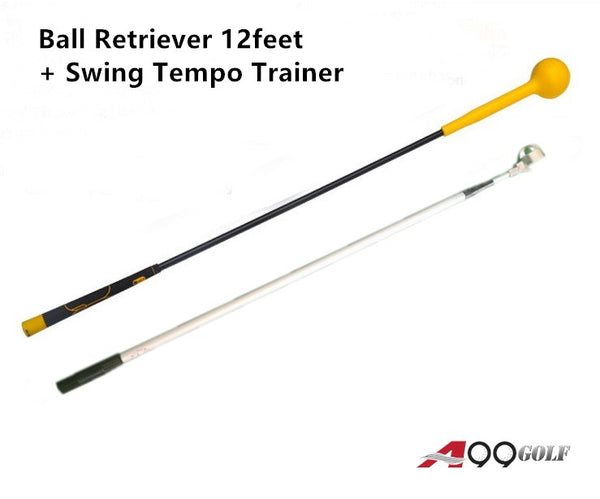 A99 Golf Telescopic Ball Retriever Pick Up Balls Picker Retractable Longest Length 12feet + True Flex Warm up Swing Tempo Trainer Training Aids